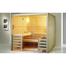 Opal Sauna-Set Glasfront.15mm Profilbretter in Espe BxTxH 200x185x200 Bi-O 7,5kW